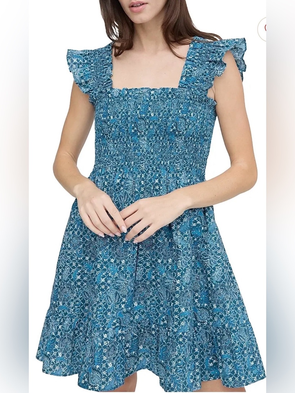 Hill House Elizabeth Nap Blue Floral Smocked Mini Dress